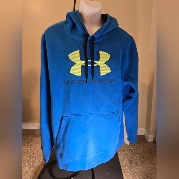 Unisex Blue & Neon Yellow UNDER ARMOUR pullover HOODIE Size XL - Picture 1 of 5